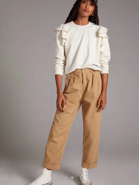 Clare V. Cream Ruffle-Shoulder Sweatshirt - Picture 2 of 11